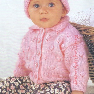 Baby Knitting Pattern pdf Double Knit Cardigan and Hat 16-22&quot;