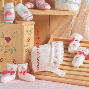 Baby Knitting Pattern pdf Vintage Bootees Mittens Hats 0-12 mths  Double Knit