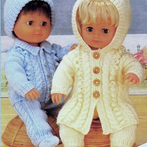 Baby Dolls Clothes DK Knitting Pattern pdf Cabled Outfits