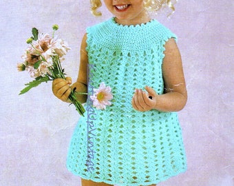 Vintage Crochet Pattern pdf Girls Summer Dress in 6 sizes  22"-32"