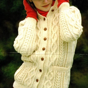 Aran Knitting Pattern PDF Ladies aran cardigan with pockets and collar, sizes 34 - 40