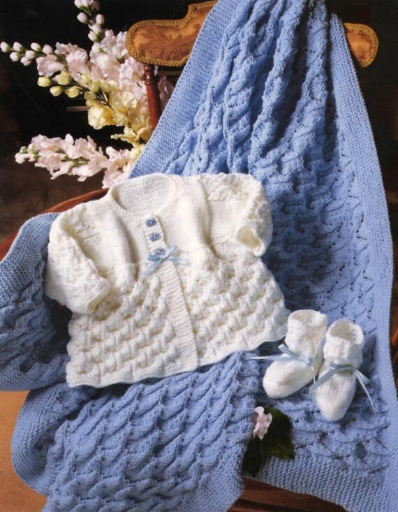 Knitting Pattern PDF Premature Baby Shawl Coat Bootees DK 14-20