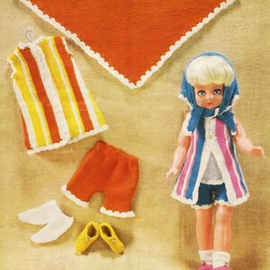 18" Dolls Clothes Knitting Pattern Dress, Shorts, Scarf, Shoes, Top, Socks Double Knit pdf