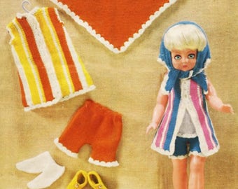 18" Dolls Clothes Knitting Pattern Dress, Shorts, Scarf, Shoes, Top, Socks Double Knit pdf