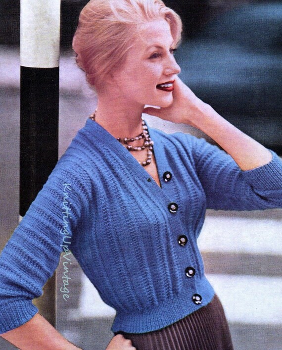 Womens 40s 50s Knitting Pattern Vintage Ribbed Cardigan 32