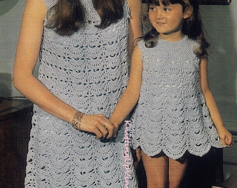 UK Womens Crochet Dress Pattern PDF Ladies and Girls sizes Double Knit