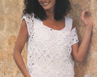 Crochet Pattern PDF Womens Ladies Sleeveless Motif Top 4 ply 30-36"