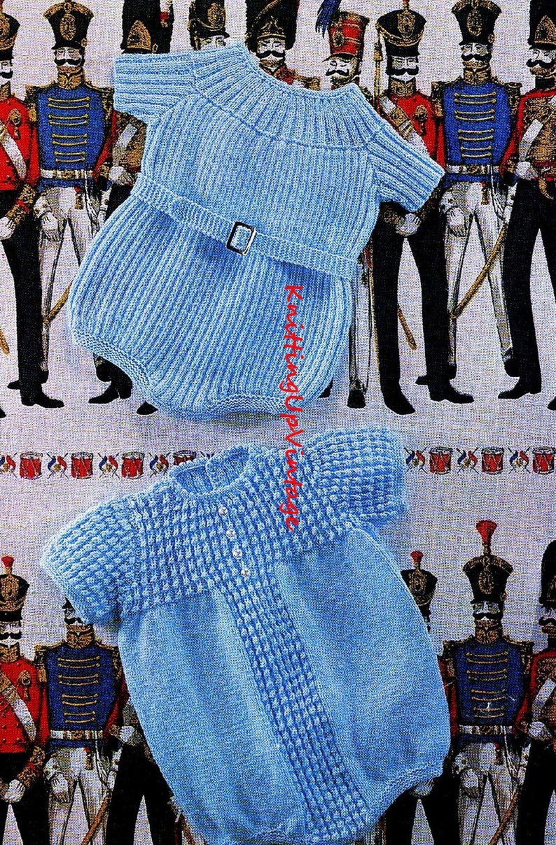 Baby Knitting Pattern pdf 2 Baby Romper Suits Ribbed and Patterned image 1