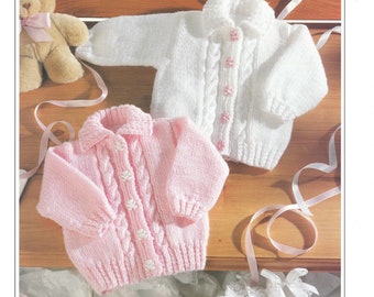 Baby Aran Cardigans Knitting Pattern pdf 16-26"