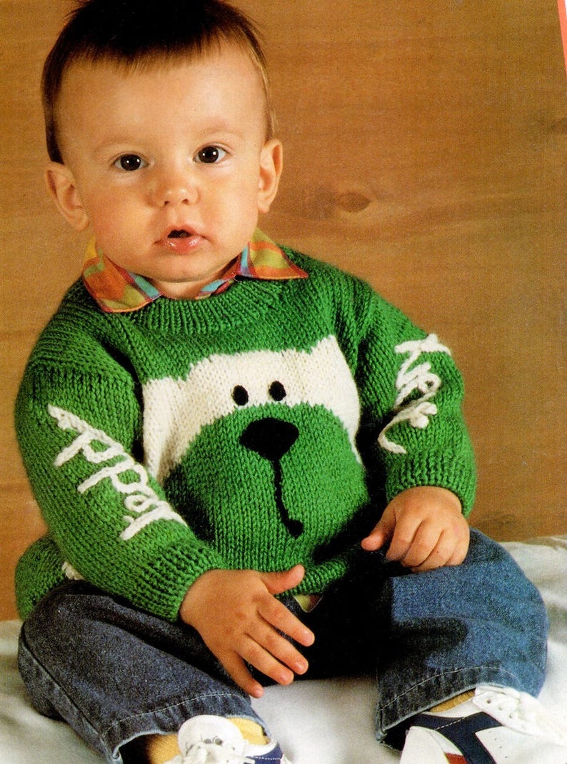 Baby Knitting Pattern Pdf Teddy Bear Sweater Jumper Etsy UK