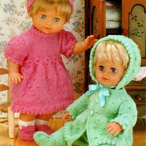 Baby Dolls Clothes Knitting Pattern DK 12 - 22"  Dress outfit and pram suit