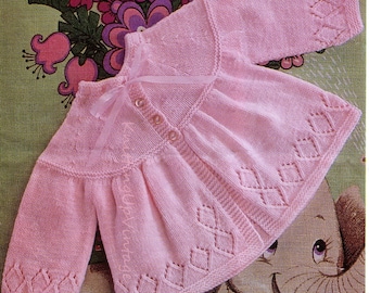 Baby Knitting Pattern pdf Matinee Coat 4 ply 17  18  19"