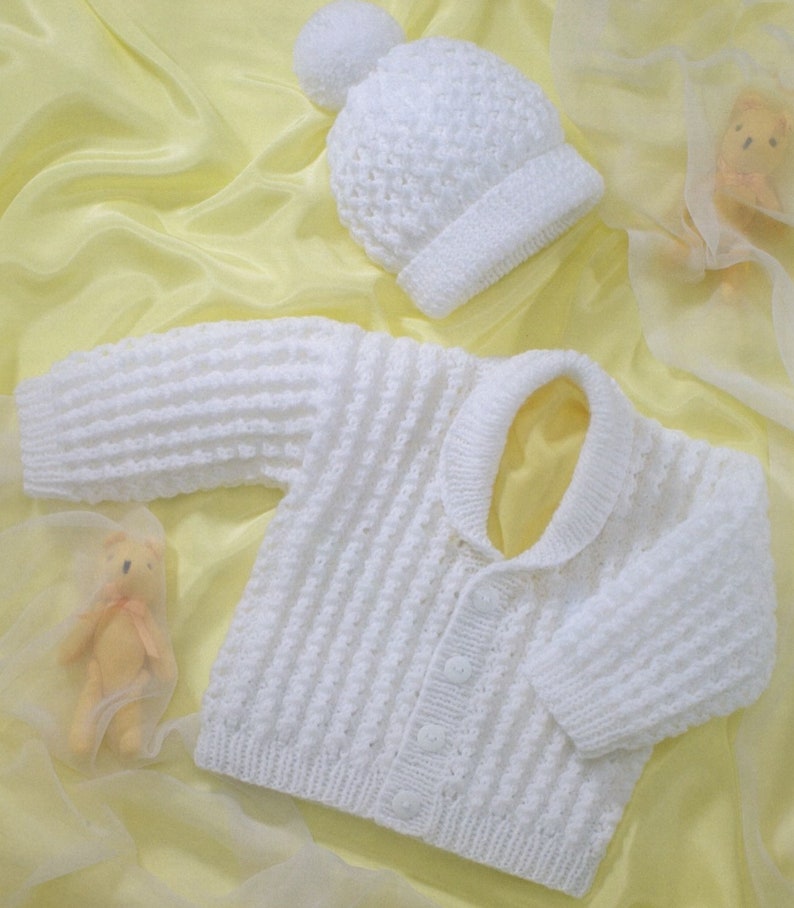 Premature Baby Knitting Pattern pdf Cardigan Jacket and Hat 12-24 Double Knit image 1