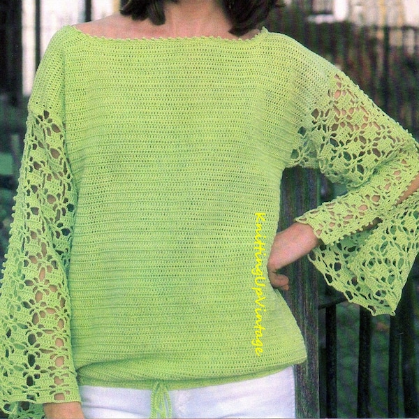 Crochet Pattern PDF Womens Sweater Jumper Bell Sleeves
