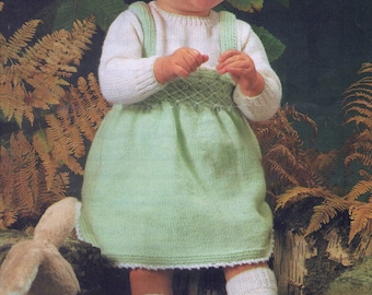Baby Knitting Pattern pdf Pinafore Dress Jumper Sweater & Socks 4 ply  16-20"