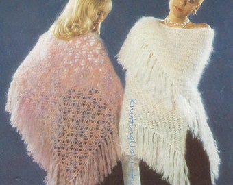 Ladies Mohair Shawls knitting and crochet pattern, 1 to knit, 1 to crochet