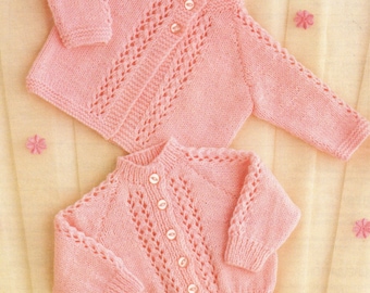 Baby Knitting Pattern 16-22" QK or 4 ply Matinee Coat & Cardigan pdf