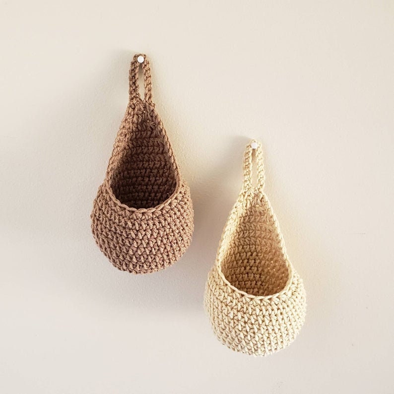 CUSTOM COLORS SMALL Crochet Hanging Baskets, Oil Storage, Planter, Organization Pods, Dorm Room Storage, Hayward Crochet, Free Shipping