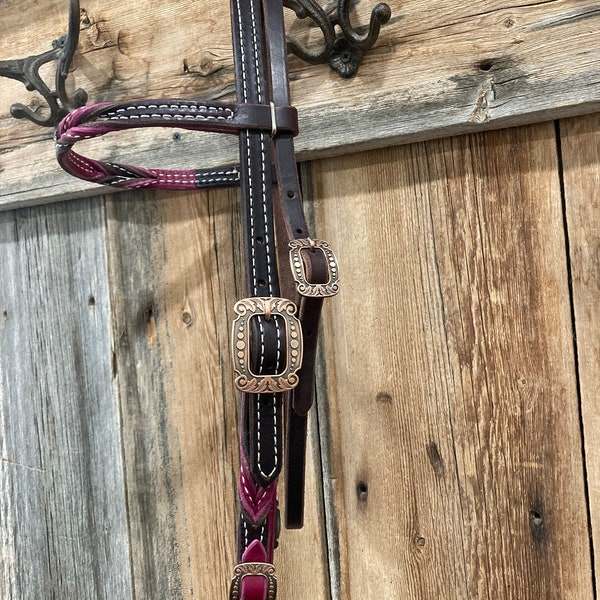 Brown and Purple/wine Browband Headstall *Cob sized*