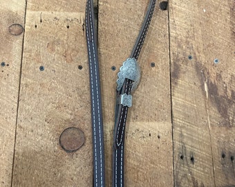 Brown Slit Ear Headstall with Antique Silver hardware