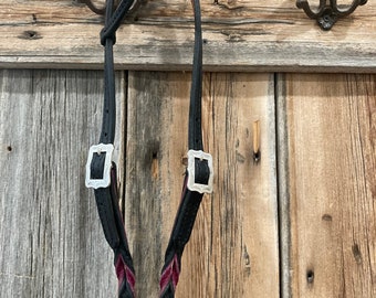 Black and Purple/Wine Twist Single Ear Headstall with Concho Ends