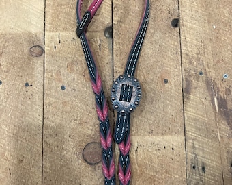 Black and Pink Twist Single Ear Headstall with Concho Bit Ends