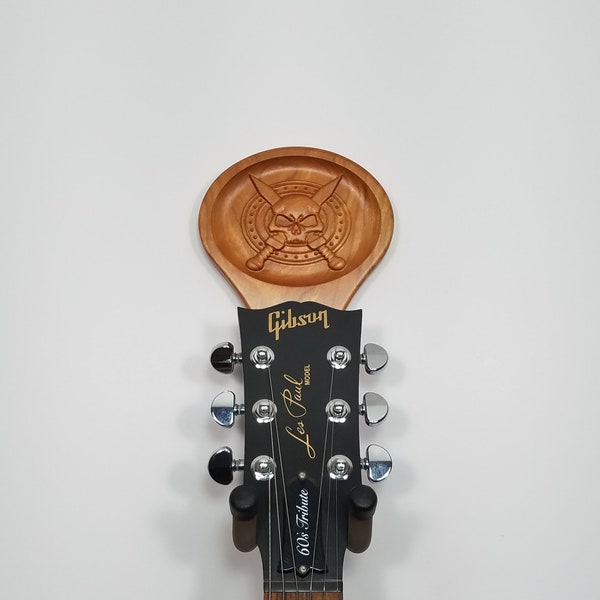 Guitar Wall Hanger Display Featuring Custom Carved Cherry Hardwood