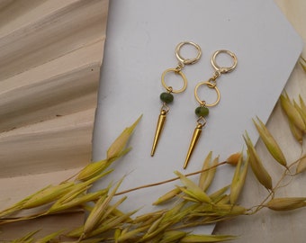 XIII. Olive Jade,  Gold Circle Spike Earrings | SPRING + SUMMER Series