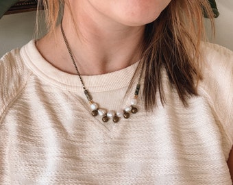 XII. Mother of Pearl, Turquoise, + Antique Tribal Bead Necklace | SPRING + SUMMER Series