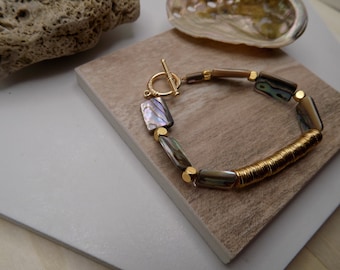 CATANIA III - Italian Holiday Collection - Abalone Gold Statement Bracelet