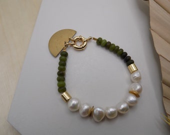 VIII. Mother of Pearl + Olive Jade Bracelet | SPRING + SUMMER Series