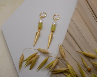 V. Mother of Pearl + Yellow Jade Spike Earrings | SPRING + SUMMER Series