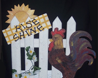 E Pattern, 25" Rooster Wood Pattern Packet, Rooster, Fence, Sun, Rise and Shine, Fall, Kitchen, Photo Prop