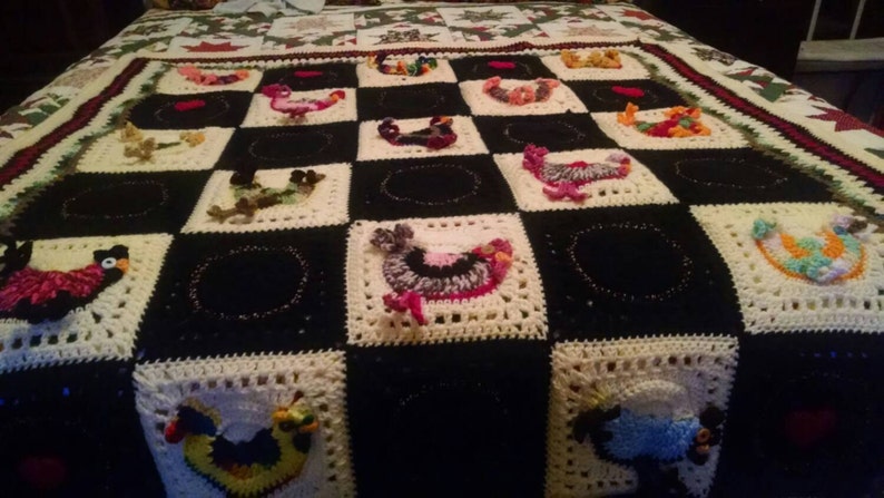 One-of-A-Kind 3D Colorful Rooster Afghan