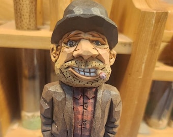 Hobo with cigar wood carved and painted by MADellinger Woodcarving # 1190