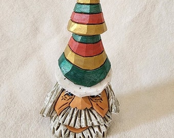 Santa with Christmas Tree Hat woodcarving from the Whimsical Santa Series hand carved and hand painted by MADellinger Wood Carving # 910