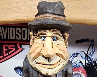 Hobo with red flannel shirt woodcarving from the Hobo Series hand carved and hand painted by MADellinger Wood Carving # 1147