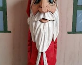 Christmas Santa wood carving with Long Coat and White Trim by M.A.Dellinger WoodCarving BS # 58 Santa
