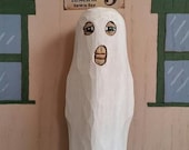 Halloween Ghost woodcarving hand carved and hand painted by MADellinger Wood Carving BHH # 13 of the  "Everyday People Series"