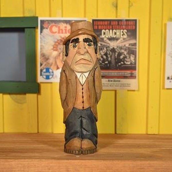 Businessman Depression Era wood carving hand carved by MADellinger  Wood Carving for the Everyday People" series BH # 41