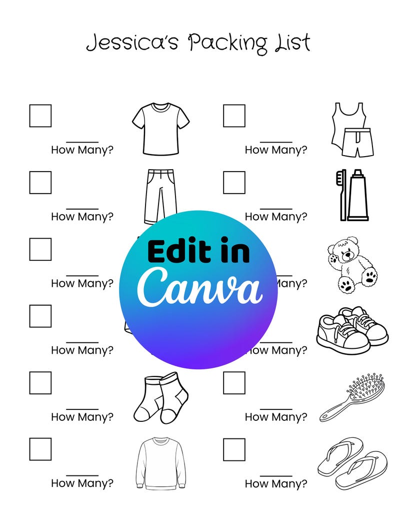 Packing Number Visual Editable Kids Visual Packing Checklist | Theme Park & Cruise Vacation ...