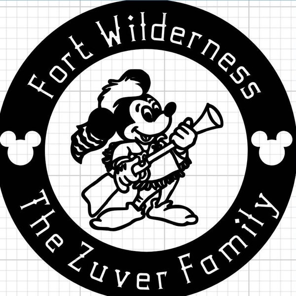 Custom Fort Wilderness Musket Mickey Decal - Specify your bottom text when ordering.