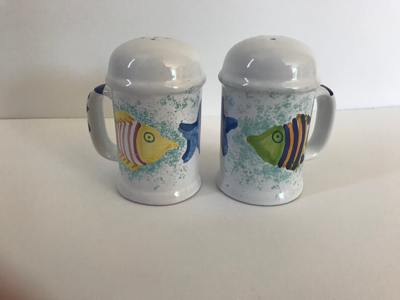 Terracotta Salt and Pepper Shakers with Fish Made in Mexico Mexican Pottery