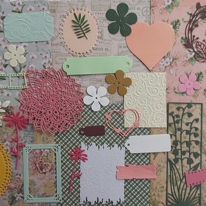 Complete set for scrapbooking and other projects. Diary, greeting cards, diary. 6 Art paper and 34 assorted die-cuts/Junk Journal/Cutout