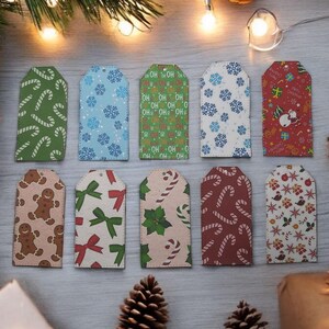 Jolies Découpes de 12 Étiquettes motif de Noël/Junk Journal/Scrapbook Supplies/Die Cut/Card making/Scrapbooking/Fourniture/carte de souhaits