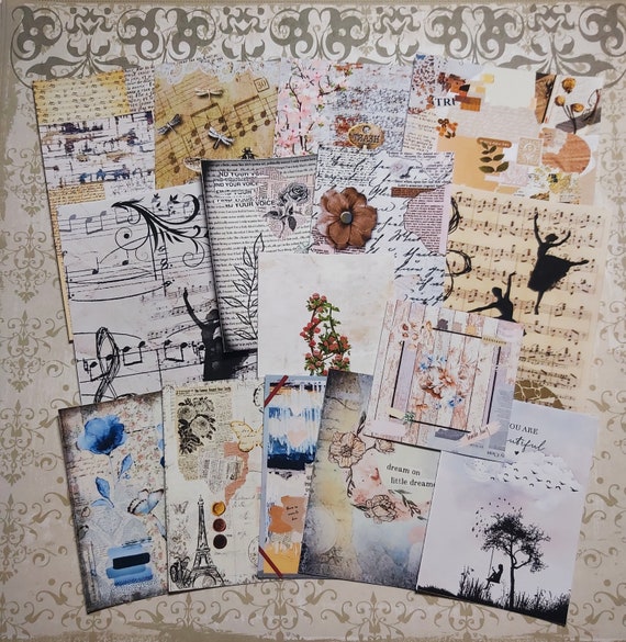 Mixed Vintage Style Image Kit Printed for Collage, Scrapbooking