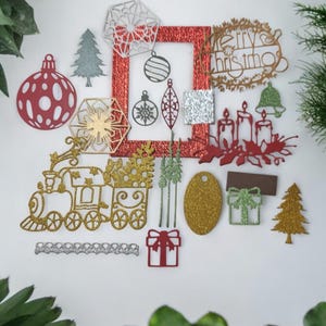 Kit de Noël 20 pièces/scrapbooking/Junk Journal/Fabrication de cartes de Noël/Découpes/agenda/fournitures/Papier cartonné Brillant et autres