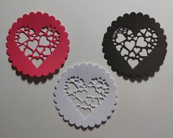 Set of 3 lace/heart/colored cutouts to decorate all your scrapbooking and other projects. Diary/greeting cards/Junk journal/Card making.