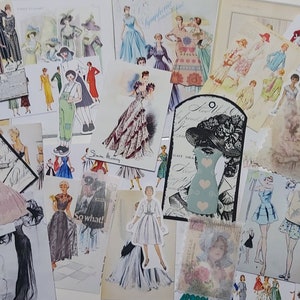 Ensemble d'Images de mode Vintage de tailles variés/découpes/autocollants. Scrapbooking/Cartes/Collage/Projet créatif/Journal/Fournitures.