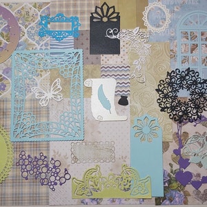 Complete set for scrapbooking and other projects. Diary, greeting cards, diary. 6 Art paper and 30 assorted die-cuts